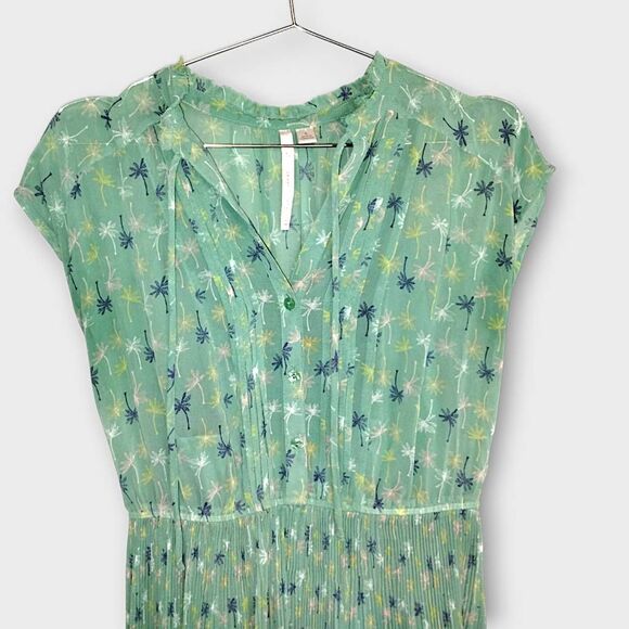 Lauren‎ Conrad Dress Sz 8 Sheer Pistachio Green Palm Tree Pleated Cottagecore - Picture 9 of 15